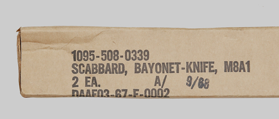 Image of Sealed Carton containing M8A1 Scabbards Produced by the Pennsylvania Working Home for the Blind