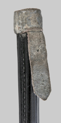 Close-up image of throat of Belgian scabbard used with Uruguayan Mauser M1871 Socket Bayonet.